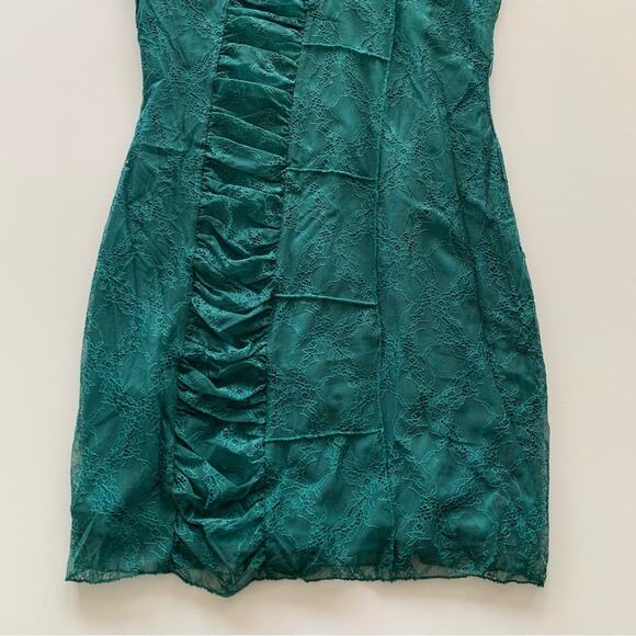 Urban Outfitters Estee Turquoise Ruched Lace Overlay Mini Dress Women's Large - Picture 11 of 11